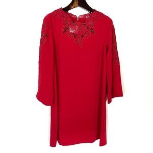 NEW Alfani Women's Shift Dress Red Scoop Neck Long Sleeve Zipper Floral Lace 4